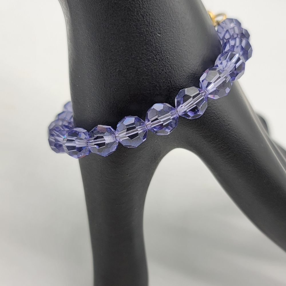 Swarovski Lavender Crystal Bead Bracelet Gold Swan Tag 7" Vintage - Picture 6 of 8